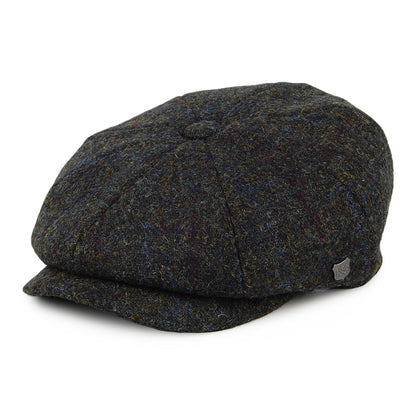 Gorra Newsboy Carloway de HARRIS TWEED diseño de espiga de Failsworth - Verde Musgo-Azul