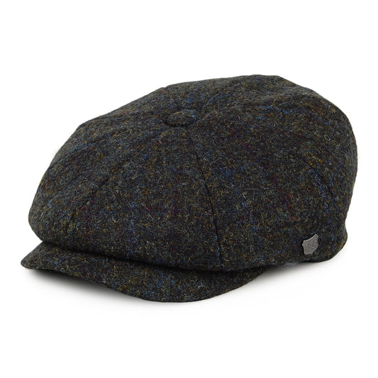 Gorra Newsboy Carloway de HARRIS TWEED diseño de espiga de Failsworth - Verde Musgo-Azul