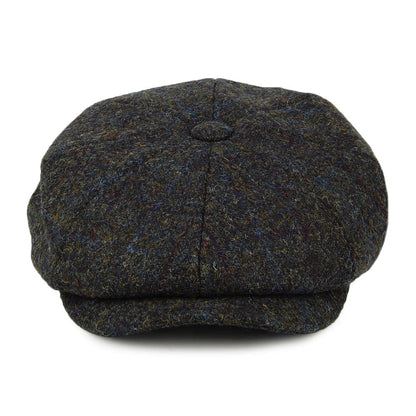 Gorra Newsboy Carloway de HARRIS TWEED diseño de espiga de Failsworth - Verde Musgo-Azul