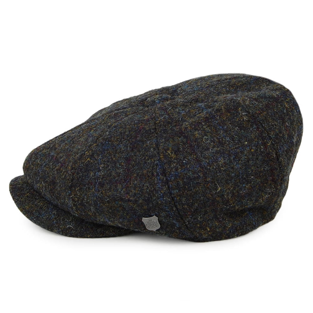 Gorra Newsboy Carloway de HARRIS TWEED diseño de espiga de Failsworth - Verde Musgo-Azul