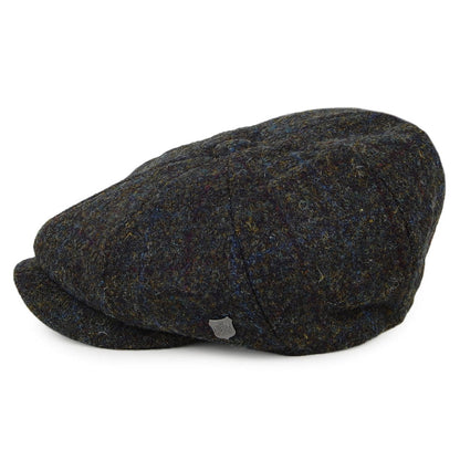 Gorra Newsboy Carloway de HARRIS TWEED diseño de espiga de Failsworth - Verde Musgo-Azul