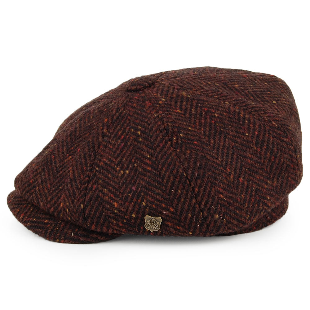 Gorra Newsboy de lana diseño de espiga de Failsworth - Burdeos-Multi