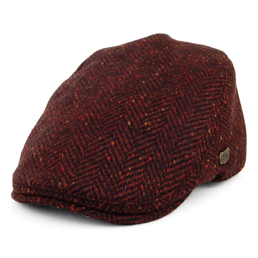 Gorra plana Stockholm de Tweed Donegal diseño de espiga de Failsworth - Burdeos-Multi