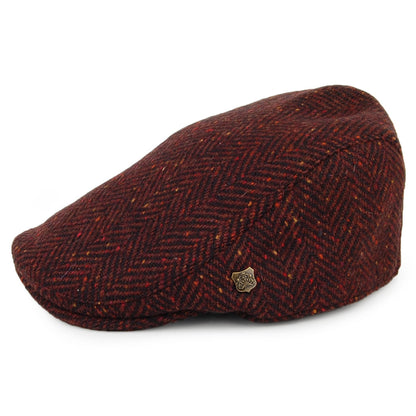 Gorra plana Stockholm de Tweed Donegal diseño de espiga de Failsworth - Burdeos-Multi