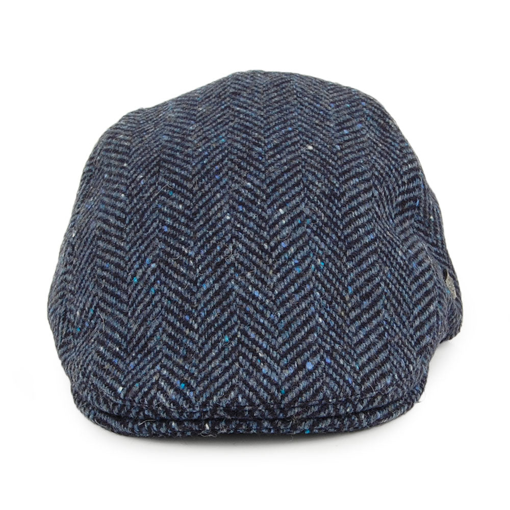 Gorra plana Stockholm de Tweed Donegal diseño de espiga de Failsworth - Múltiples tonalidades azules