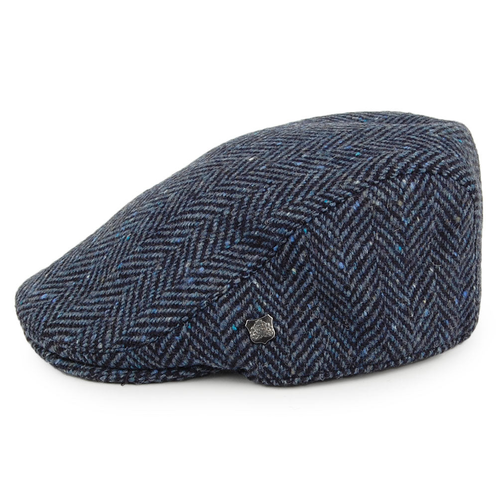 Gorra plana Stockholm de Tweed Donegal diseño de espiga de Failsworth - Múltiples tonalidades azules