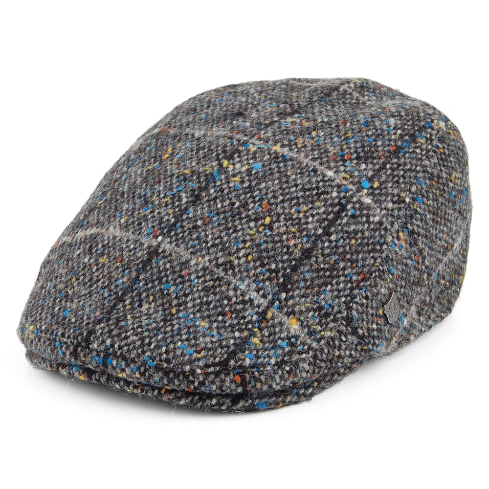 Gorra plana Oslo de tweed donegal a cuadros con orejeras de Failsworth - Gris Multi