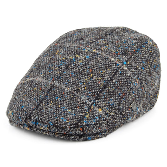 Gorra plana Oslo de tweed donegal a cuadros con orejeras de Failsworth - Gris Multi