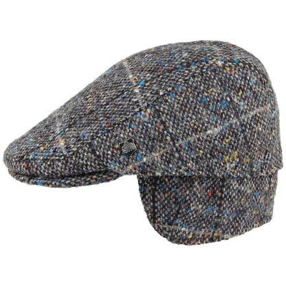 Gorra plana Oslo de tweed donegal a cuadros con orejeras de Failsworth - Gris Multi