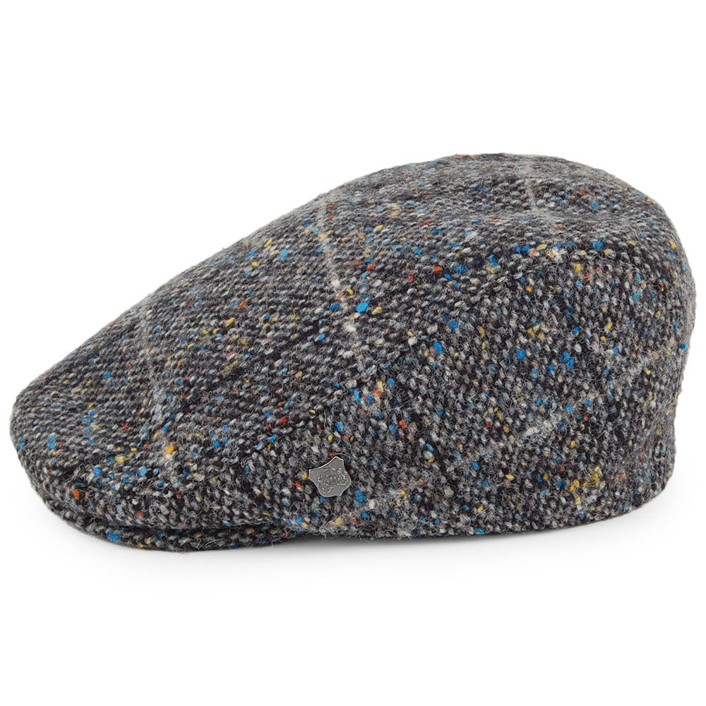 Gorra plana Oslo de tweed donegal a cuadros con orejeras de Failsworth - Gris Multi