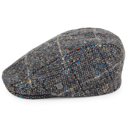 Gorra plana Oslo de tweed donegal a cuadros con orejeras de Failsworth - Gris Multi