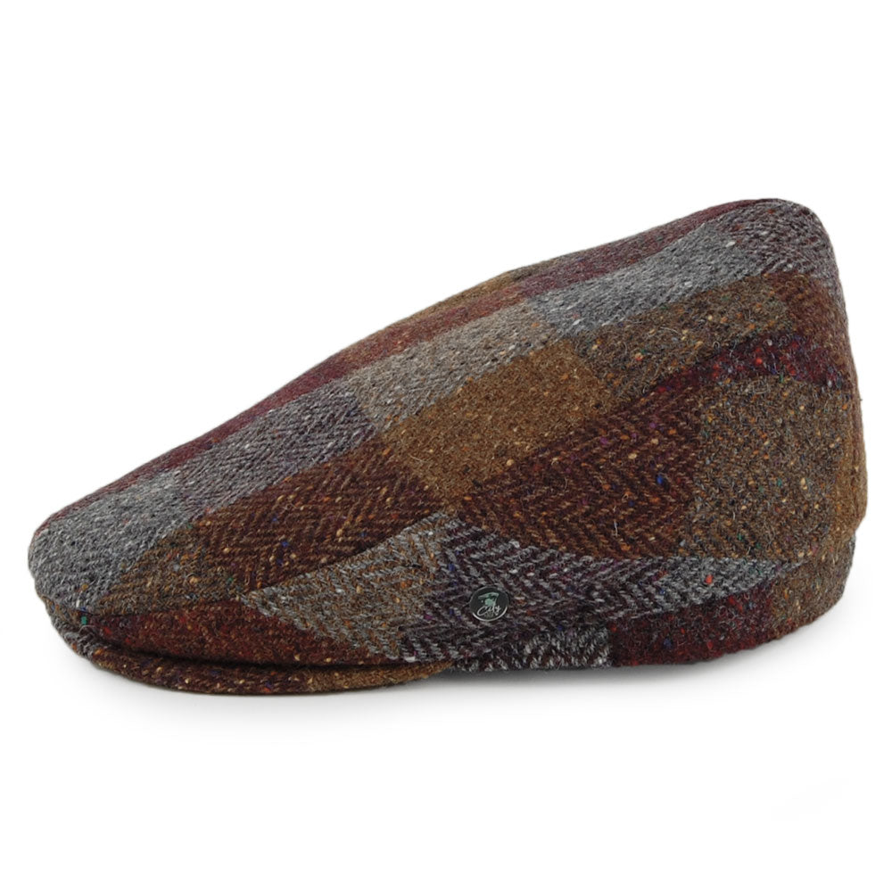 Gorra plana Patch de Tweed Donegal de City Sport - Marrón-Rojo Burdeos