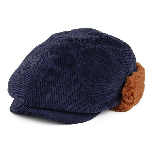 Gorra Newsboy Brood con orejeras de pana de Brixton - Azul Marino