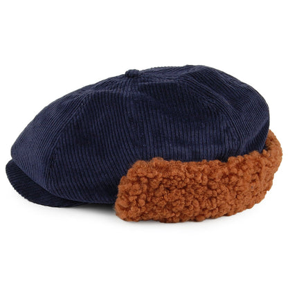 Gorra Newsboy Brood con orejeras de pana de Brixton - Azul Marino