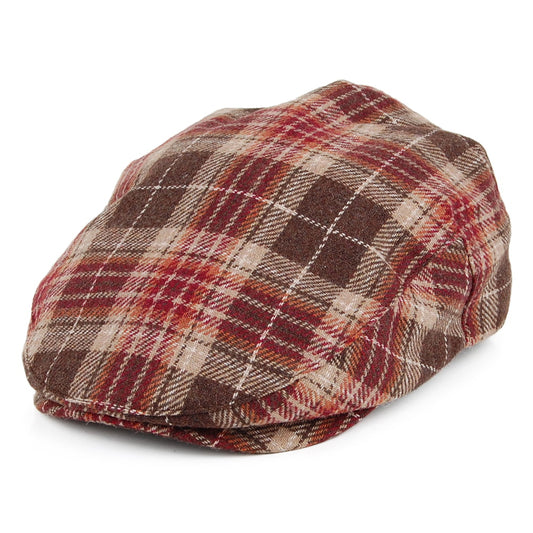 Gorra plana Hooligan a cuadros de Brixton - Marrón-Rojo Burdeos