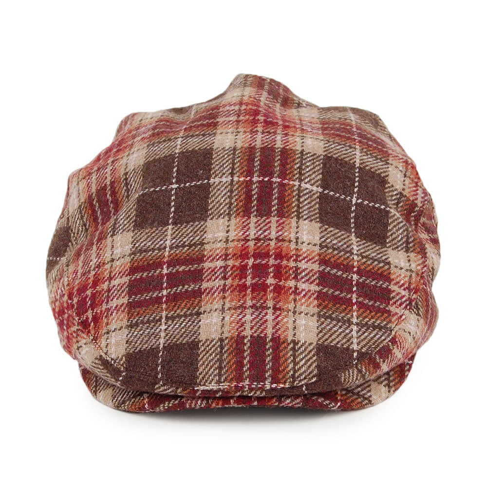 Gorra plana Hooligan a cuadros de Brixton - Marrón-Rojo Burdeos