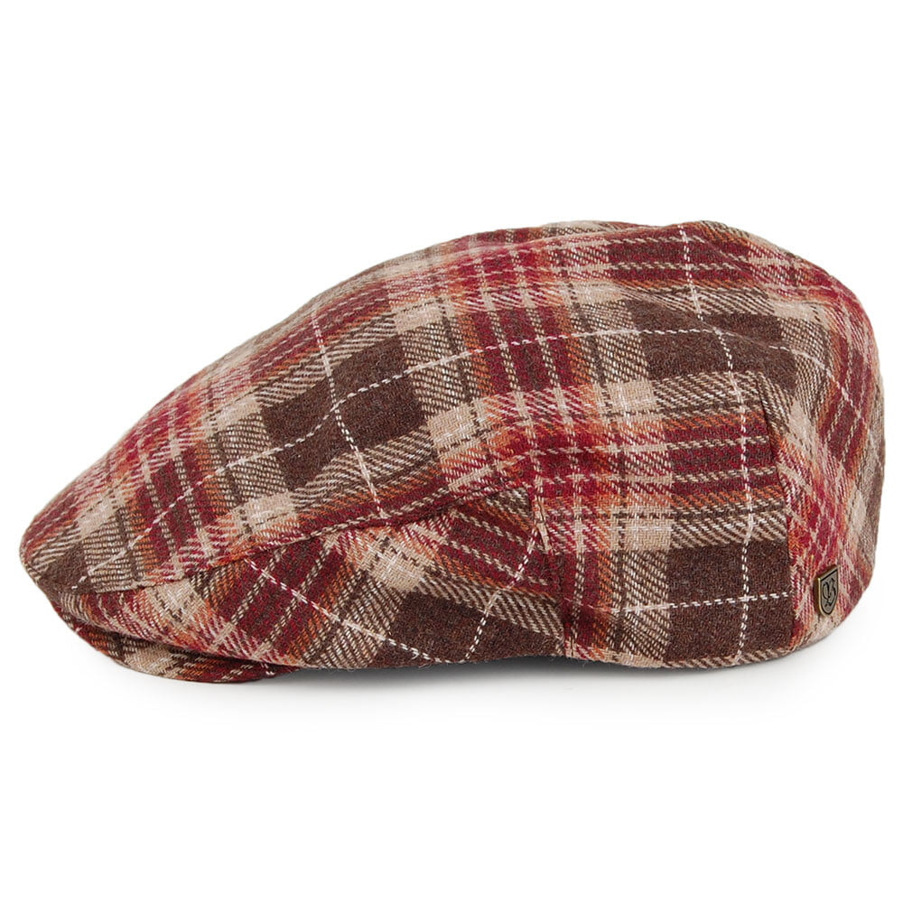 Gorra plana Hooligan a cuadros de Brixton - Marrón-Rojo Burdeos