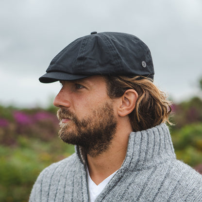 Gorra Newsboy British Millerain de algodón encerado de Jaxon & James - Negro