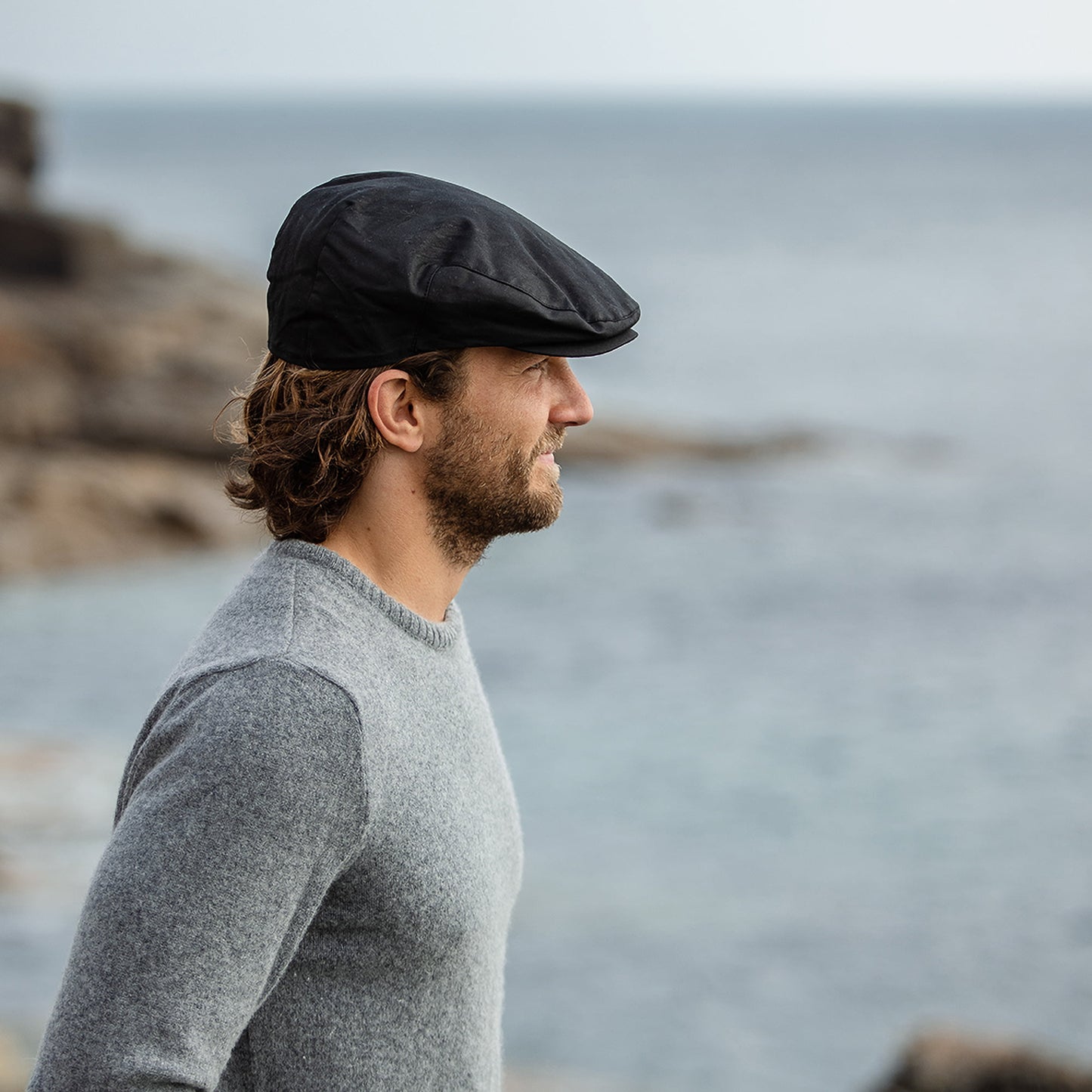Gorra plana British Millerain de algodón encerado de Jaxon & James - Negro