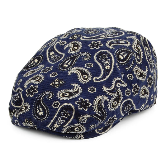 Gorra plana Fantasy de pana de algodón estampado cachemira de Carlos Santana - Azul Marino y Mezcla de tonalidades