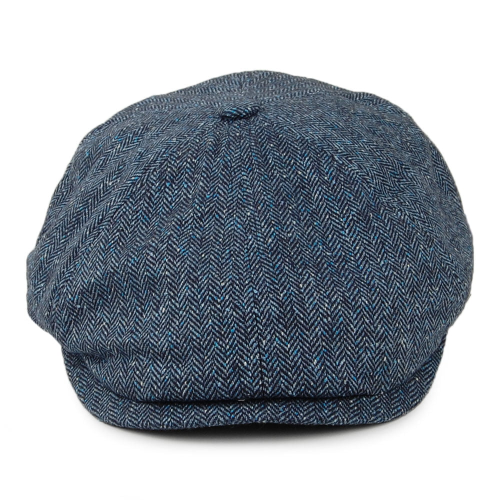 Gorra Newsboy Hudson de mezcla de seda diseño de espiga de Failsworth - Azul Marino