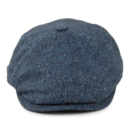 Gorra Newsboy Hudson de mezcla de seda diseño de espiga de Failsworth - Azul Marino
