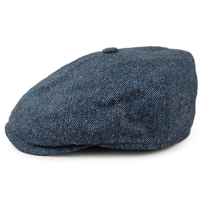 Gorra Newsboy Hudson de mezcla de seda diseño de espiga de Failsworth - Azul Marino