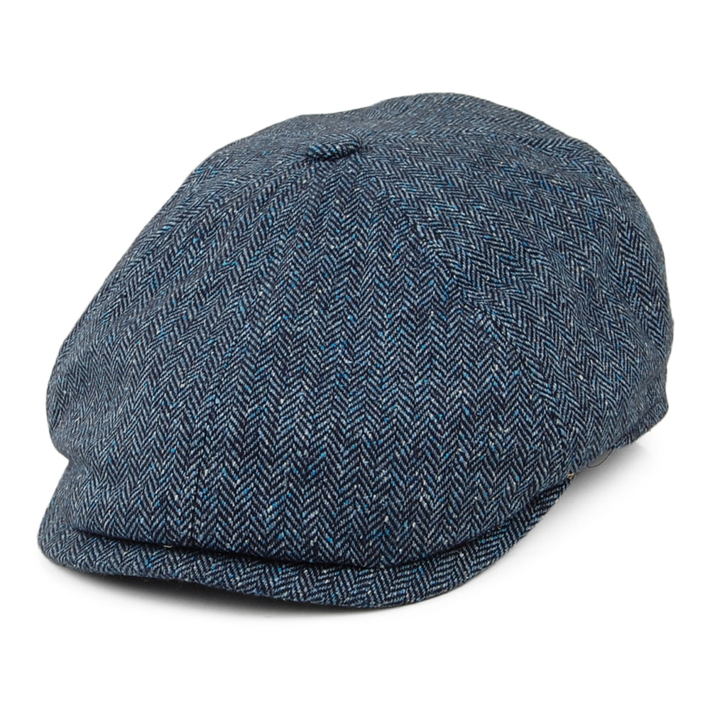 Gorra Newsboy Hudson de mezcla de seda diseño de espiga de Failsworth - Azul Marino