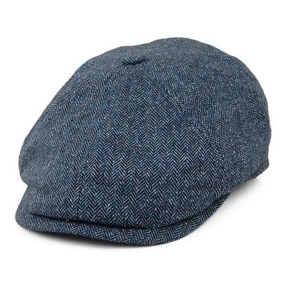 Gorra Newsboy Hudson de mezcla de seda diseño de espiga de Failsworth - Azul Marino