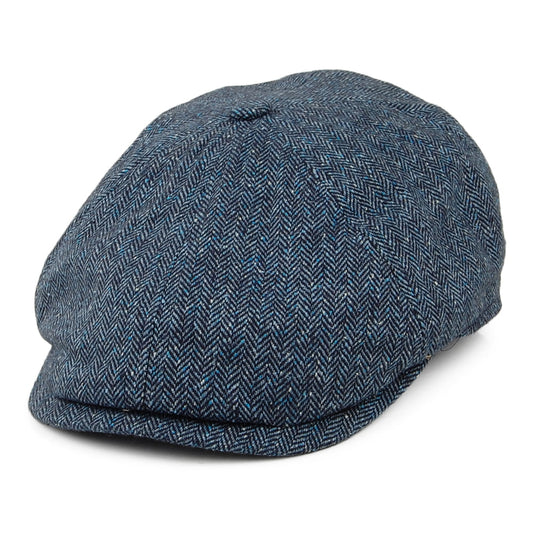 Gorra Newsboy Hudson de mezcla de seda diseño de espiga de Failsworth - Azul Marino