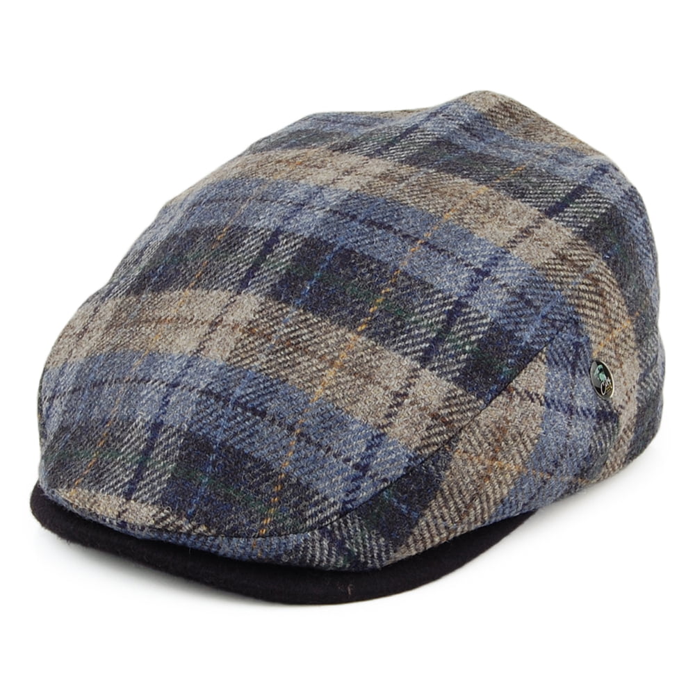 Gorra plana de lana y cachemira a cuadros de City Sport - Azul-Verde Musgo