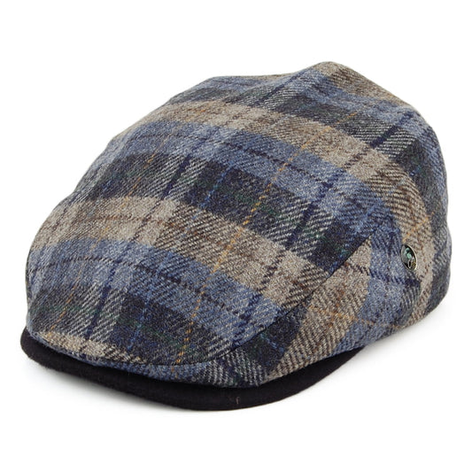 Gorra plana de lana y cachemira a cuadros de City Sport - Azul-Verde Musgo