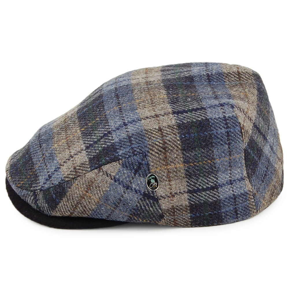 Gorra plana de lana y cachemira a cuadros de City Sport - Azul-Verde Musgo