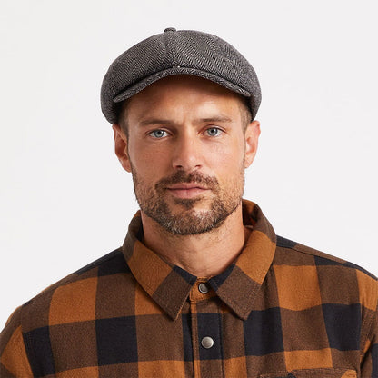 Gorra Newsboy Brood II diseño de espiga de Brixton - Gris-Negro