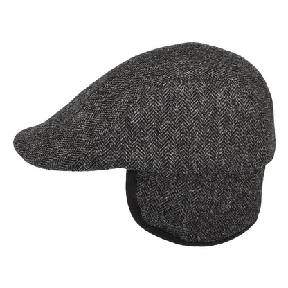 Gorra plana Spectator Tweed de espiga con orejeras de Christys - Gris