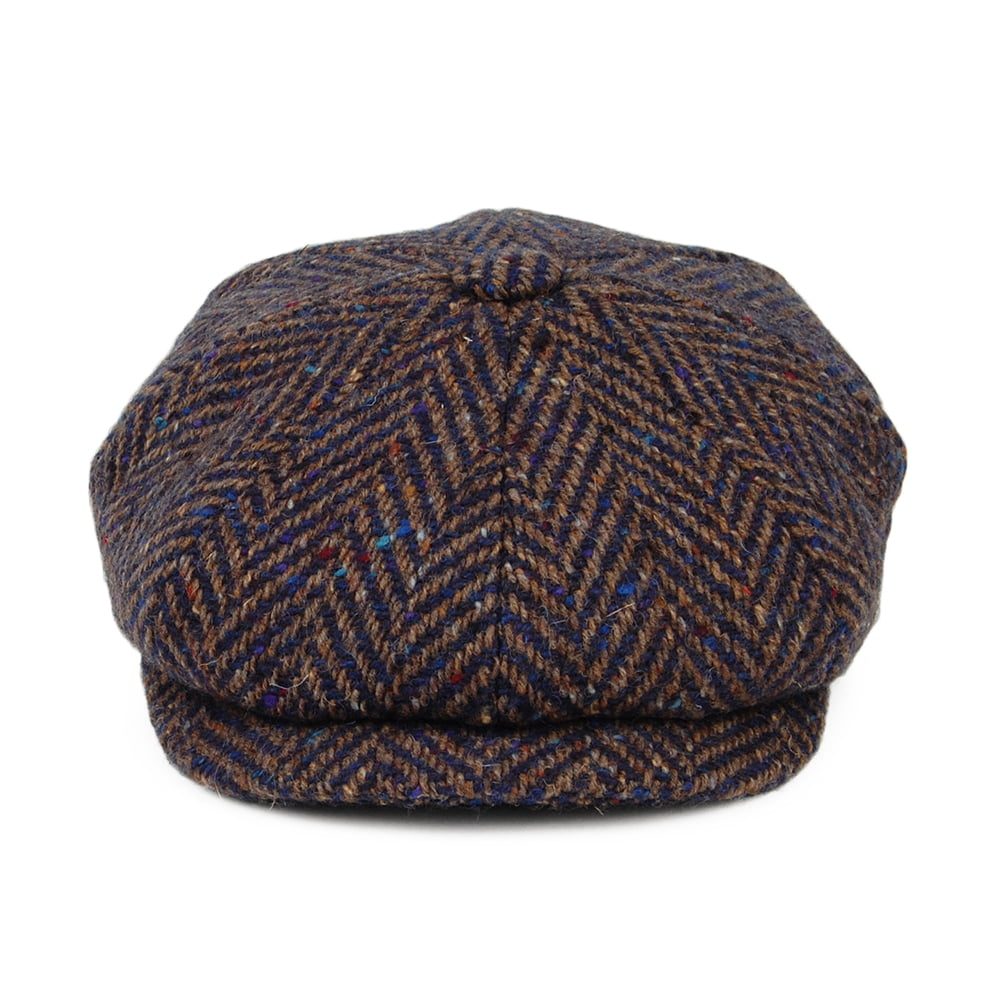 Gorra Newsboy ajuste profundo de Tweed Donegal diseño de espiga de City Sport - Azul-Gris