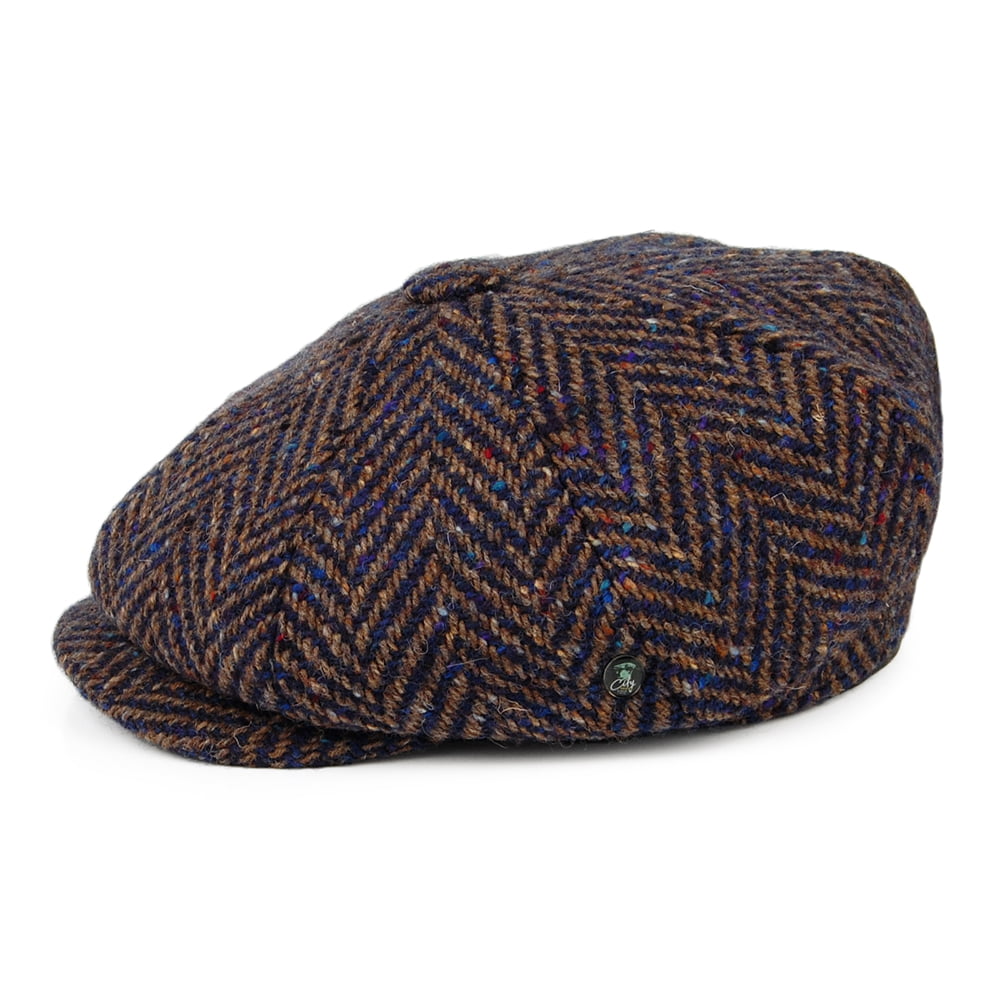 Gorra Newsboy ajuste profundo de Tweed Donegal diseño de espiga de City Sport - Azul-Gris