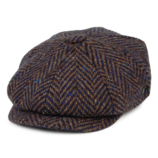 Gorra Newsboy ajuste profundo de Tweed Donegal diseño de espiga de City Sport - Azul-Gris