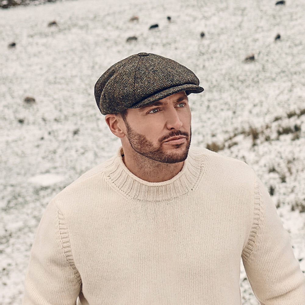 Gorra Newsboy Carloway de HARRIS TWEED de Failsworth - Verde Oliva
