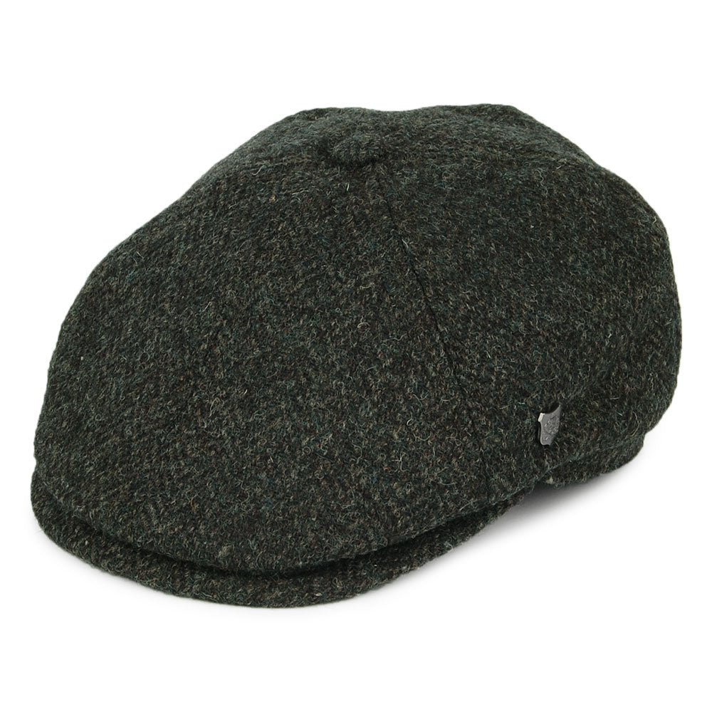 Gorra Newsboy Hudson de HARRIS TWEED diseño de espiga de Failsworth - Verde Oliva