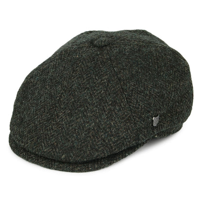 Gorra Newsboy Hudson de HARRIS TWEED diseño de espiga de Failsworth - Verde Oliva