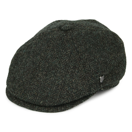 Gorra Newsboy Hudson de HARRIS TWEED diseño de espiga de Failsworth - Verde Oliva