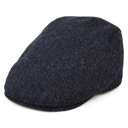 Gorra plana Oban de HARRIS TWEED diseño de espiga con orejeras de Failsworth - Azul Marino