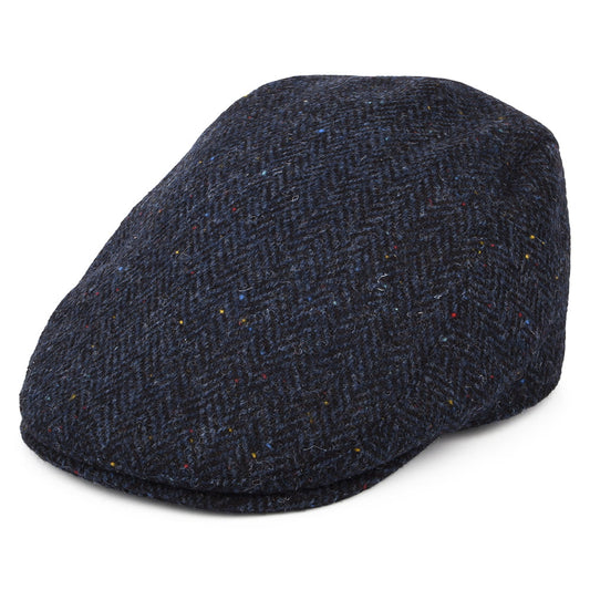 Gorra plana Oban de HARRIS TWEED diseño de espiga con orejeras de Failsworth - Azul Marino