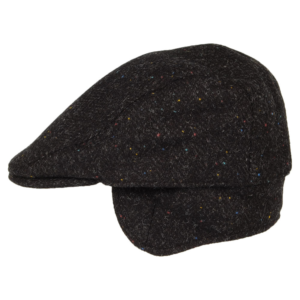 Gorra plana Oban de HARRIS TWEED diseño de espiga con orejeras de Failsworth - Antracita