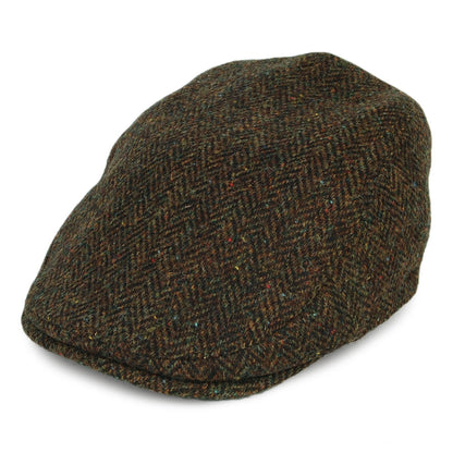 Gorra plana Oban de HARRIS TWEED diseño de espiga con orejeras de Failsworth - Verde Oliva