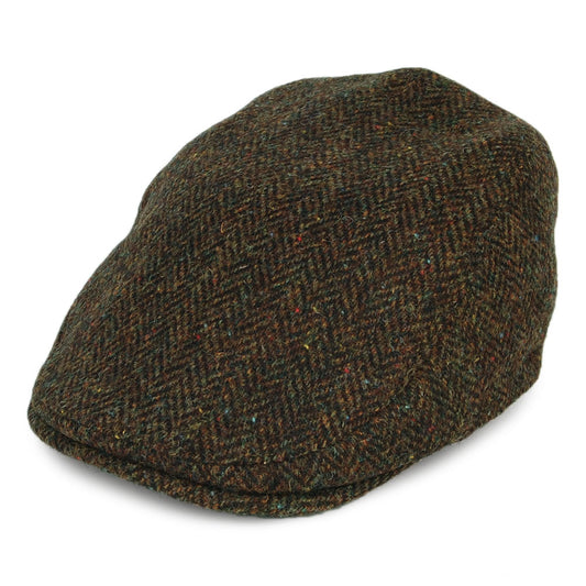 Gorra plana Oban de HARRIS TWEED diseño de espiga con orejeras de Failsworth - Verde Oliva
