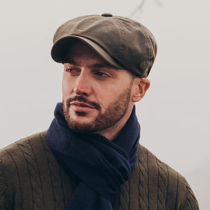 Gorra Newsboy Alfie de algodón encerado británico de Failsworth - Verde Oliva