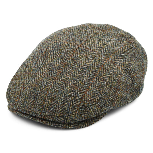 Gorra plana Lundale de HARRIS TWEED diseño de espiga de Jaxon & James - Verde Oliva-Marrón