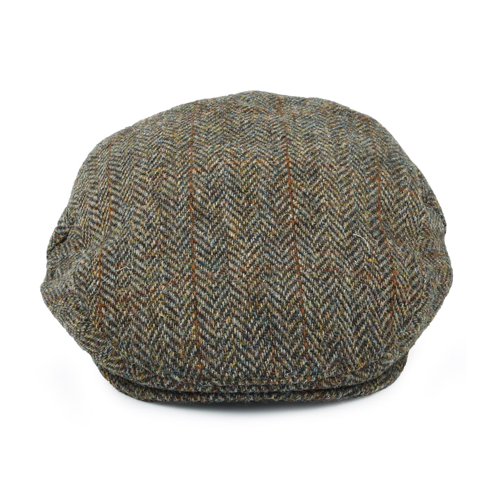 Gorra plana Lundale de HARRIS TWEED diseño de espiga de Jaxon & James - Verde Oliva-Marrón